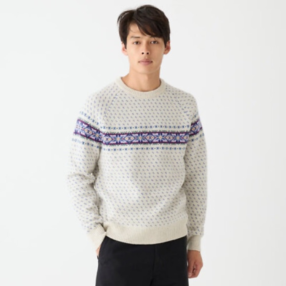 J Crew Lambswool Fair Isle sweater with bird's eye size small